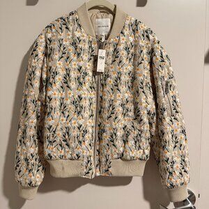 Avec Les Filles Ivory Floral Quilted Bomber Jacket Size S NWT